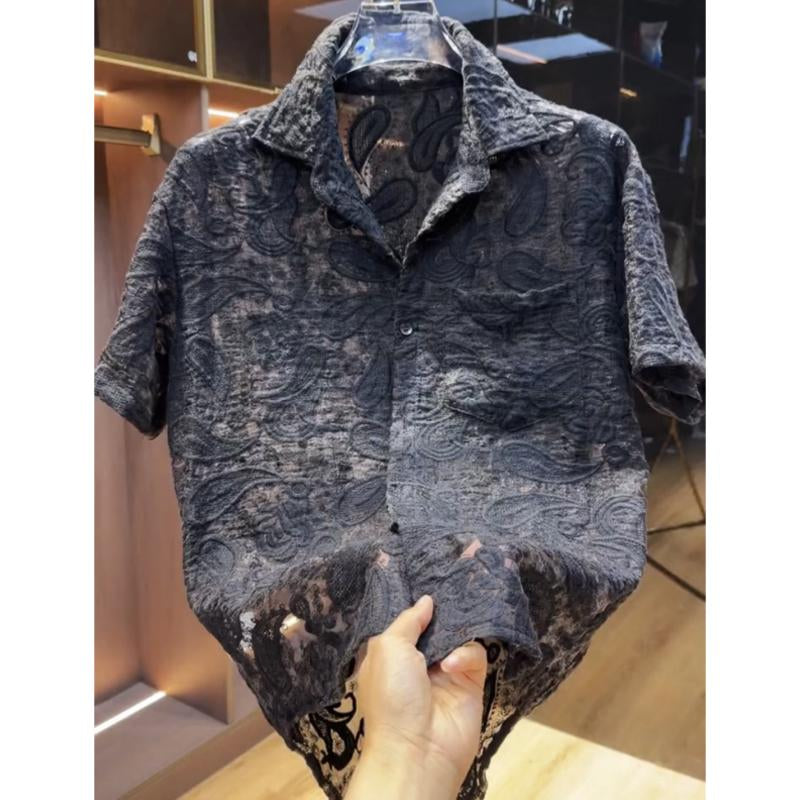 N0731 Summer new temperament jacquard hollow short-sleeved shirt