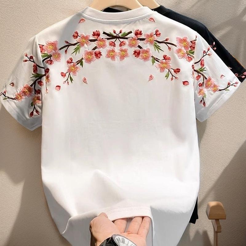 N0816 Men's plum blossom embroidered T-shirt
