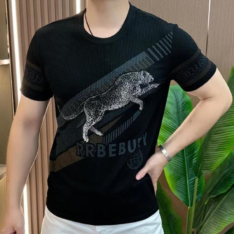 N0621 Men's summer round neck printed ice silk short sleeves