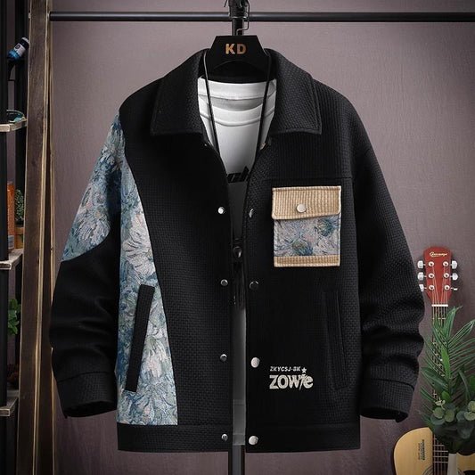 N0114 Men's trendy patchwork contrast color jacket