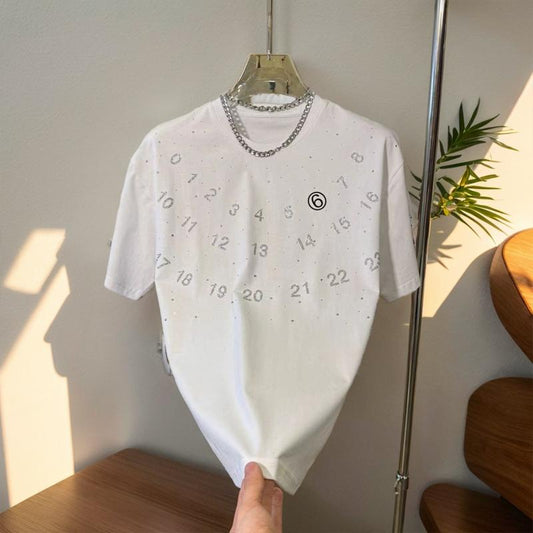 N0816 2024 new men's rhinestone digital personalized short sleeve