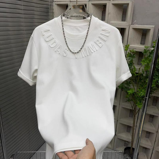 N0814 Men's solid color printed letters pure cotton short-sleeved