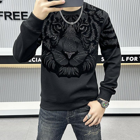 N0114 Men's high-end rhinestone tiger head sweatshirt