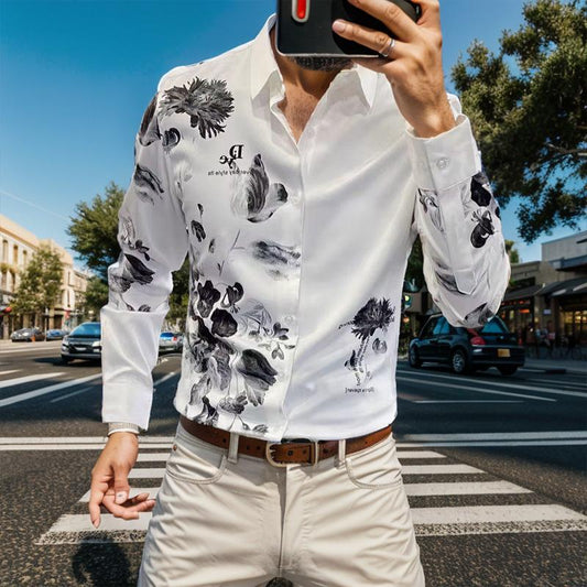 N0702 New ink painting ice silk shirt