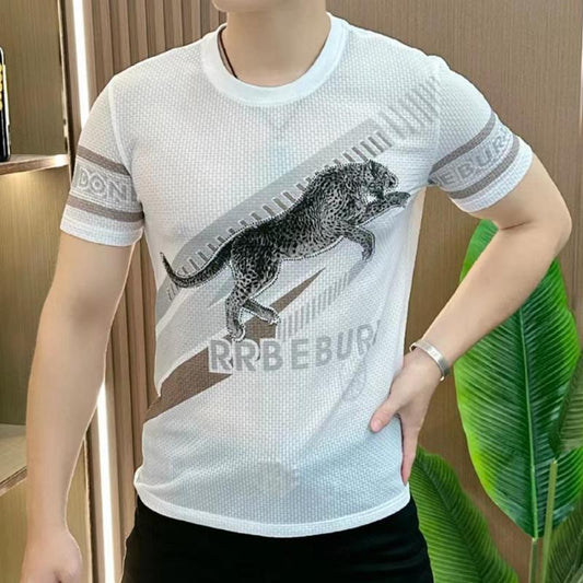 N0621 Men's summer round neck printed ice silk short sleeves