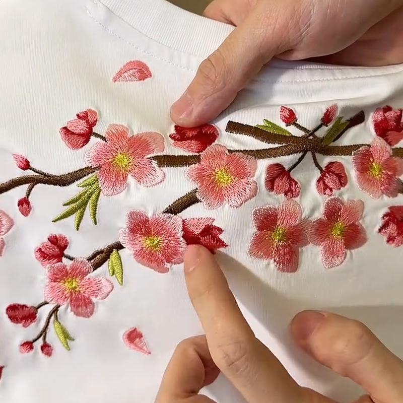 N0816 Men's plum blossom embroidered T-shirt
