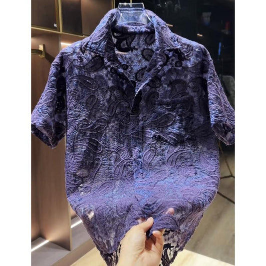N0731 Summer new temperament jacquard hollow short-sleeved shirt