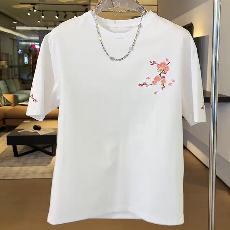 N0816 Men's plum blossom embroidered T-shirt