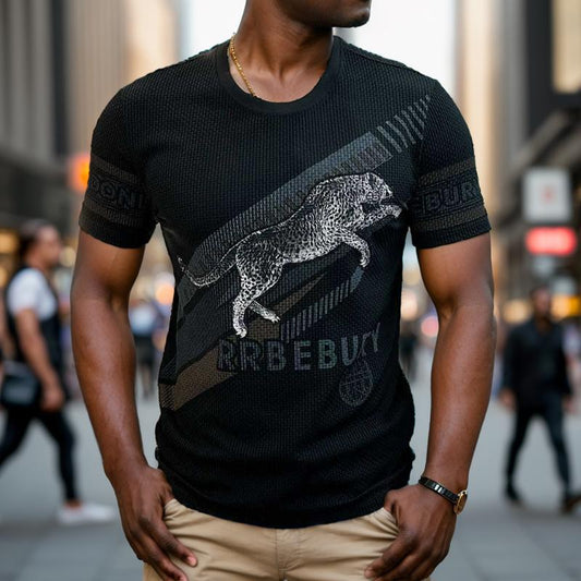 N0807 Summer Men's Leopard Totem Ice Silk T-shirt