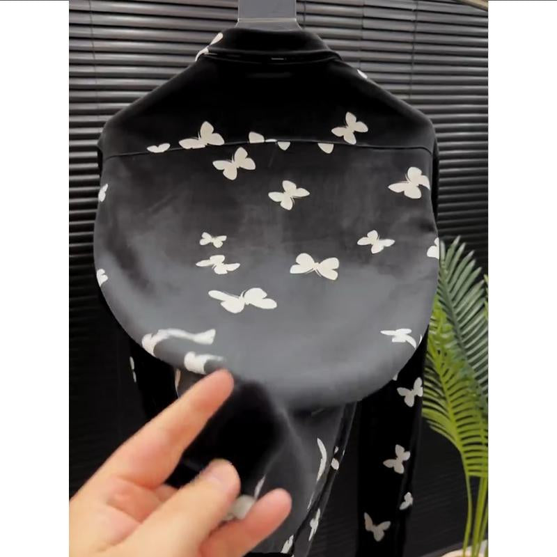 N0919 Men's Gold Velvet Butterfly Shirt