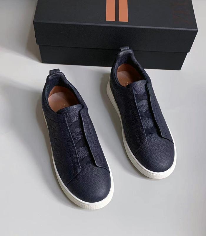 Men's elasticated leather low-top casual shoes