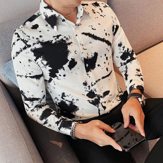 N1226 Men's Paint Style Print Long Sleeve Shirt