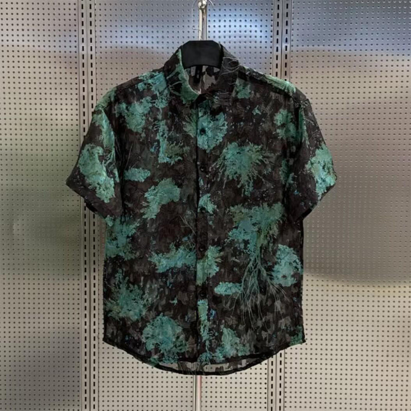 N0613 Men's high-end loose jacquard fashionable short-sleeved