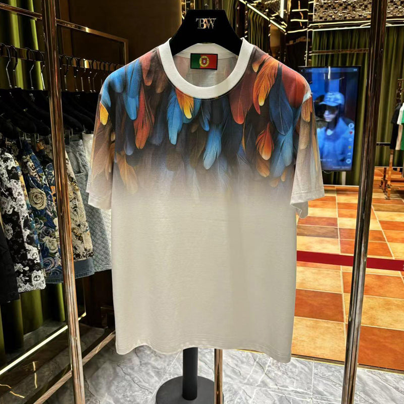 N0702 New summer fashion all-match feather T-shirt