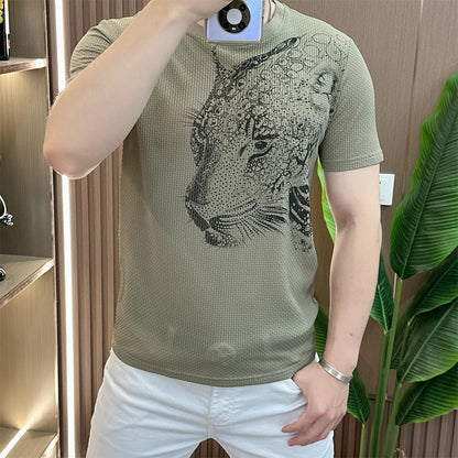 N0614 Summer Ice Silk Printed Diamond Fashion Light Luxury T-shirt