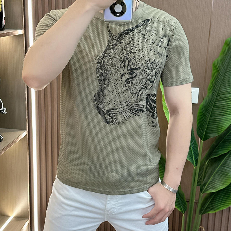 N0614 Summer Ice Silk Printed Diamond Fashion Light Luxury T-shirt