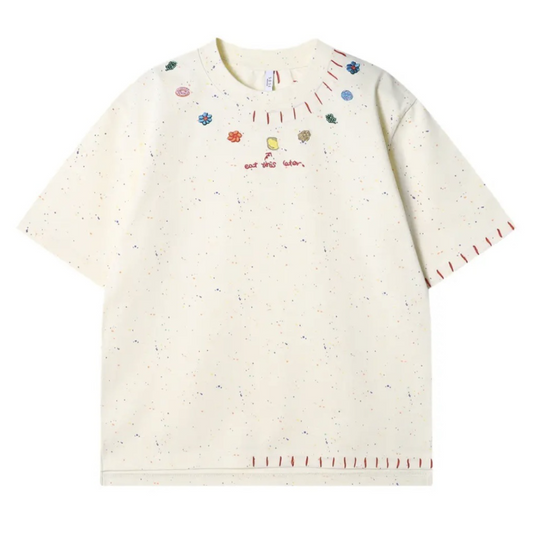 Embroidered High-end Round Neck Pure Cotton Couple T-shirt