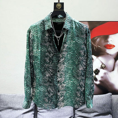 N0823 Men's stylish snake print shirt