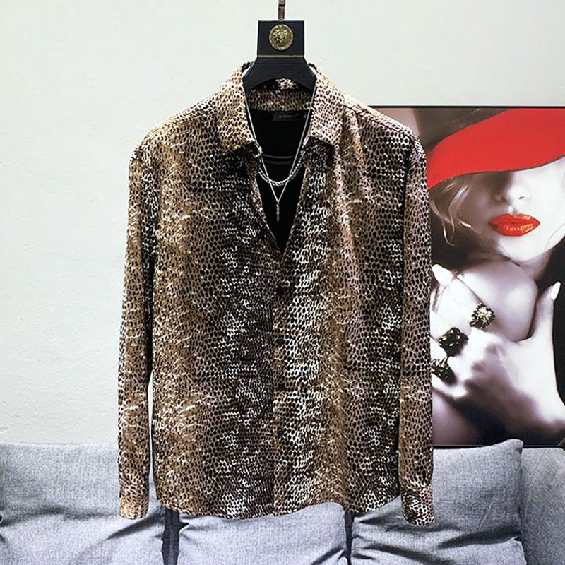 N0823 Men's stylish snake print shirt