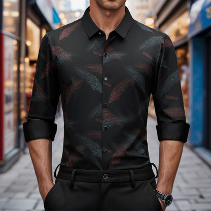 N0903 Men's new feather print shirt