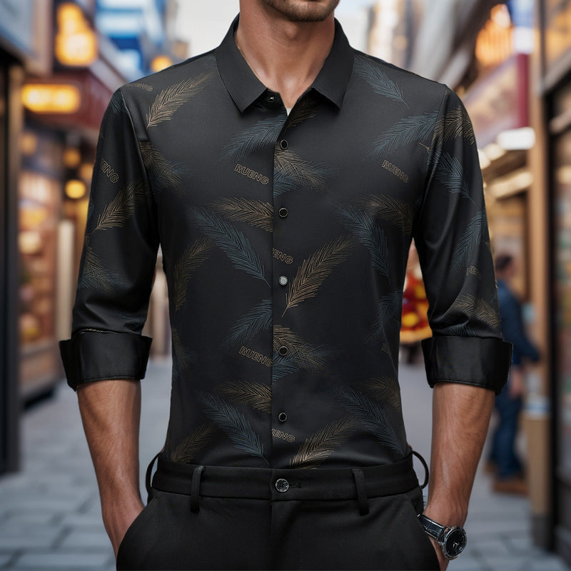 N0903 Men's new feather print shirt