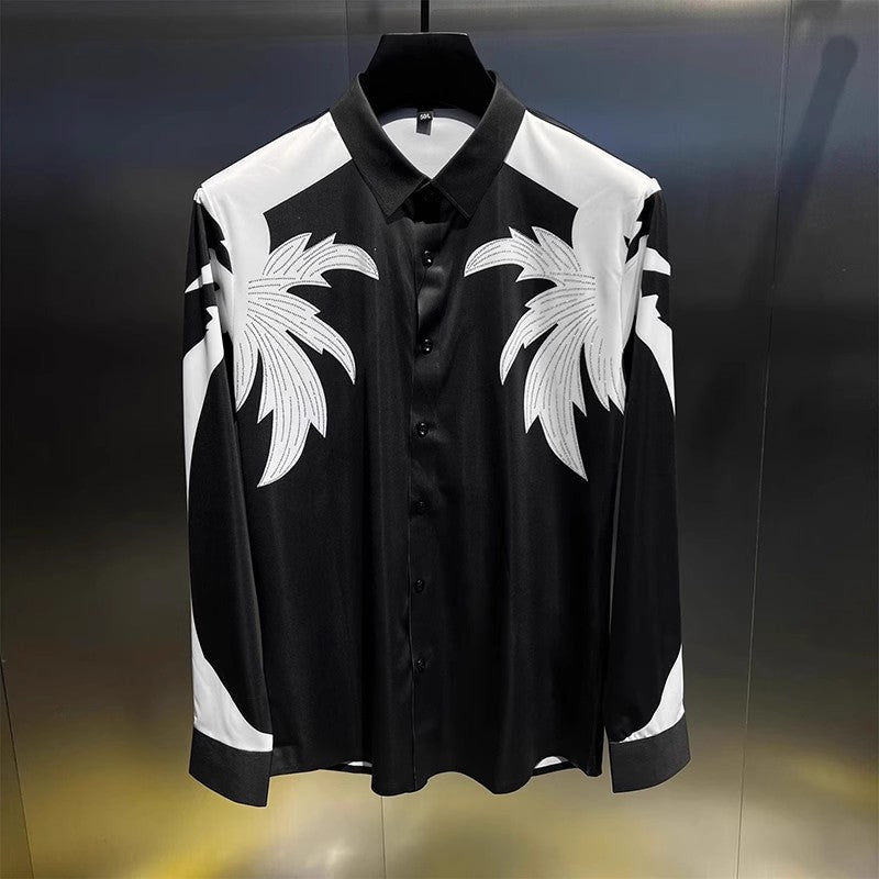 N1018 Men's printed rhinestone casual shirt