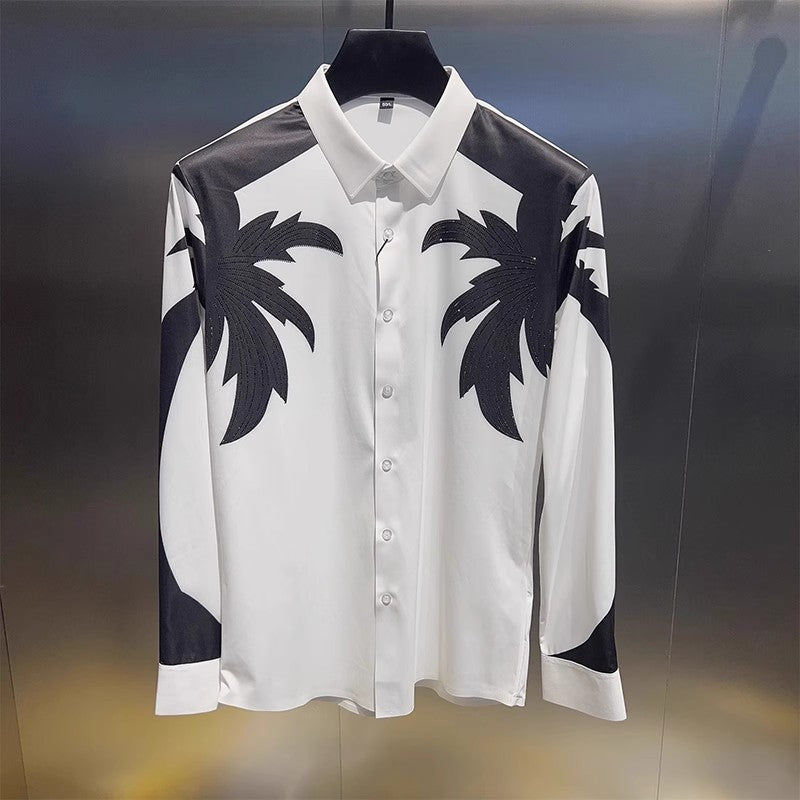 N1018 Men's printed rhinestone casual shirt