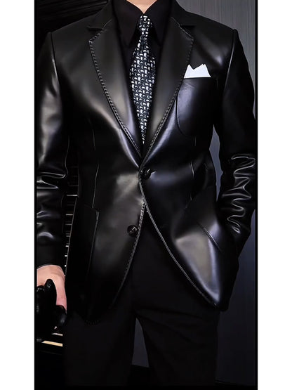 N1031 Men's simple premium leather suit jacket