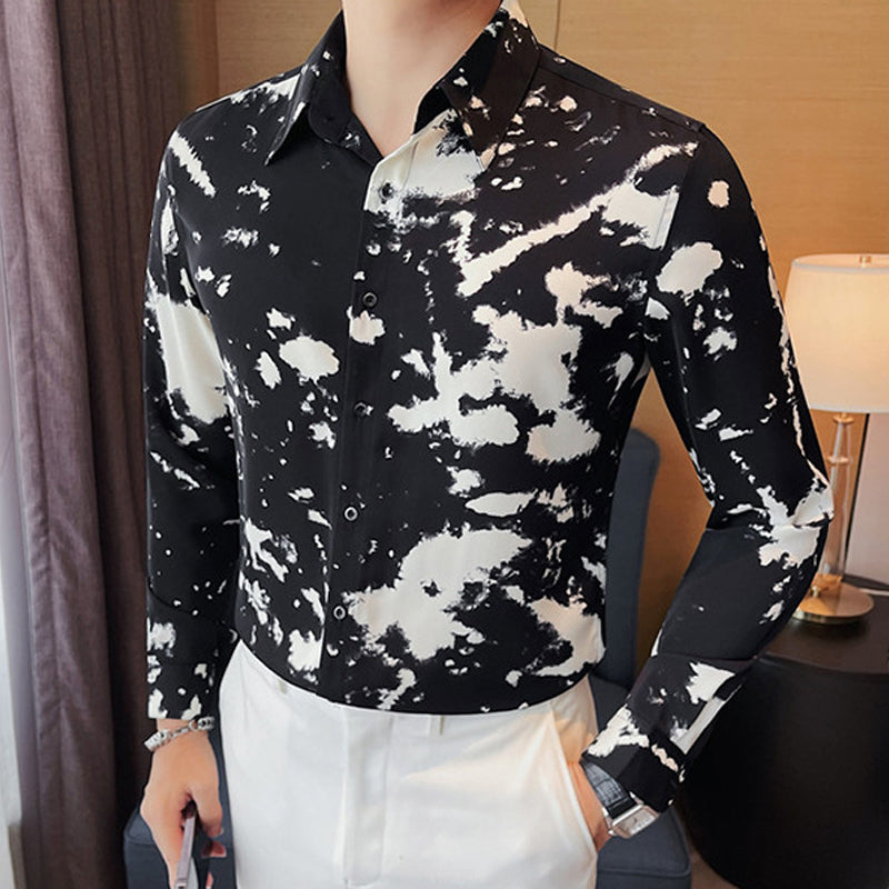N1226 Men's Paint Style Print Long Sleeve Shirt