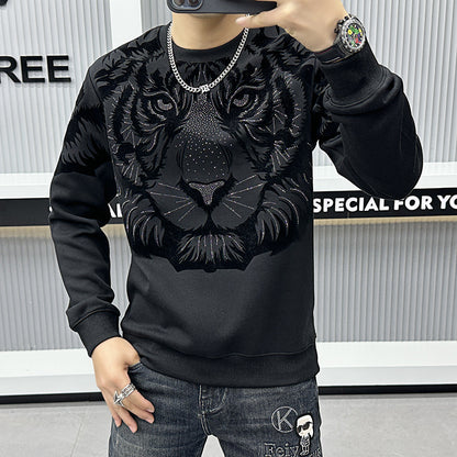 N0114 Men's high-end rhinestone tiger head sweatshirt