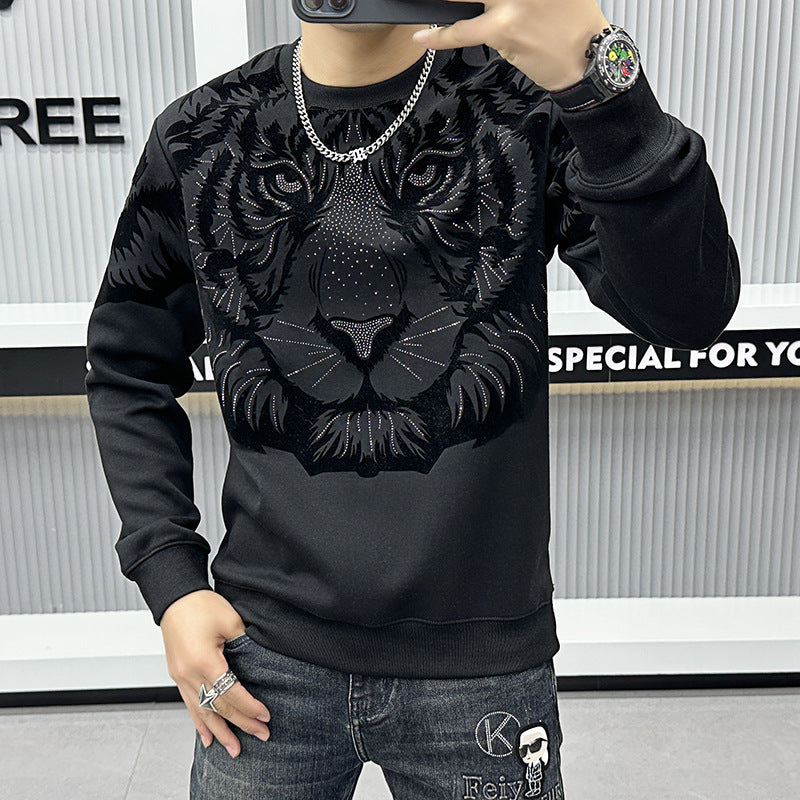 N0114 Men's high-end rhinestone tiger head sweatshirt