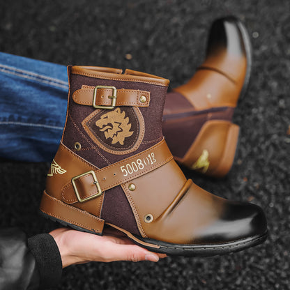 N0115 Men's Vintage Metal Buckle Side Zipper Martin Boots