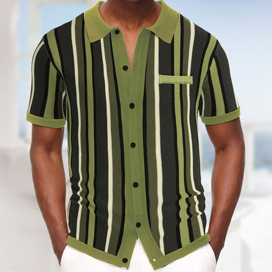 N0208 Men's striped casual short sleeves