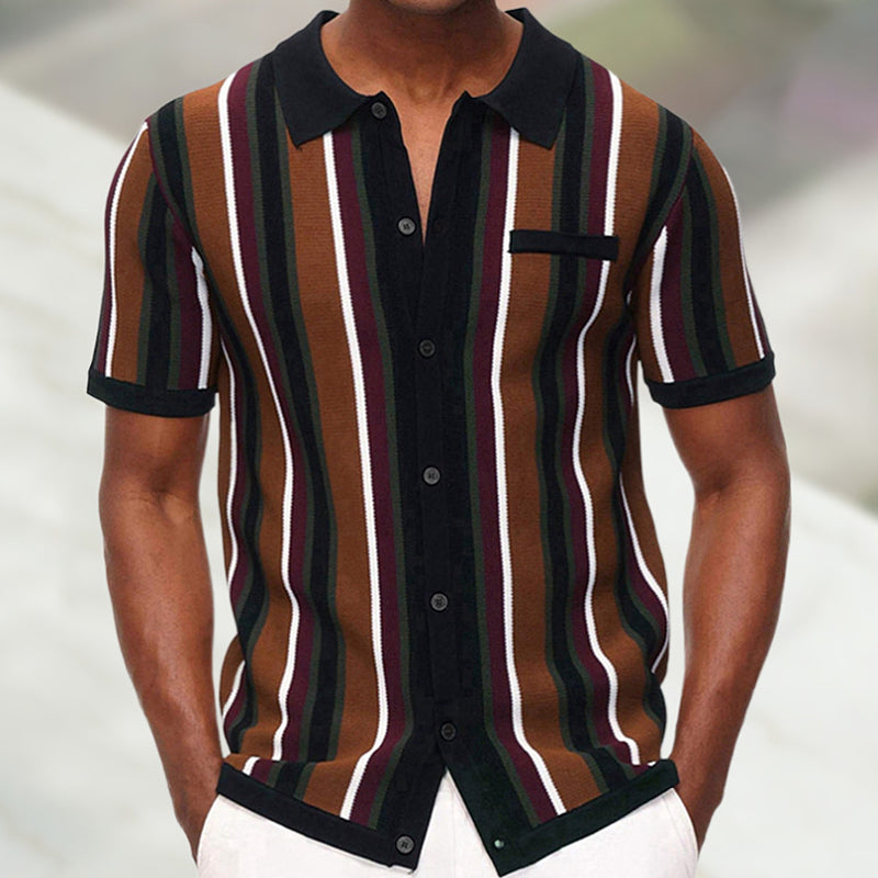 N0208 Men's striped casual short sleeves