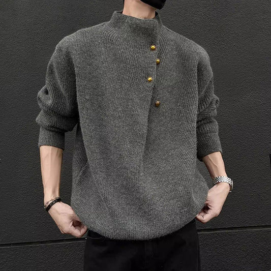 N0212 Irregular button design turtleneck sweater