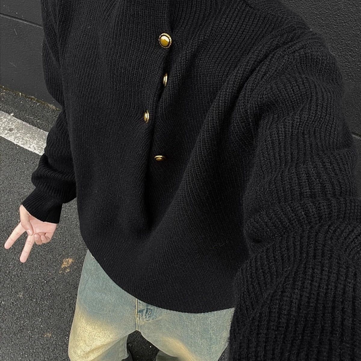 N0212 Irregular button design turtleneck sweater