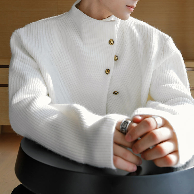 N0212 Irregular button design turtleneck sweater