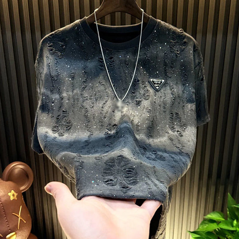 N0219 Men's light luxury hollow fashion short sleeves