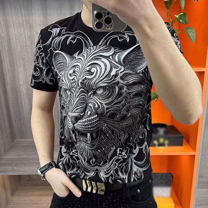 N0311 Men's diamond print handsome T-shirt