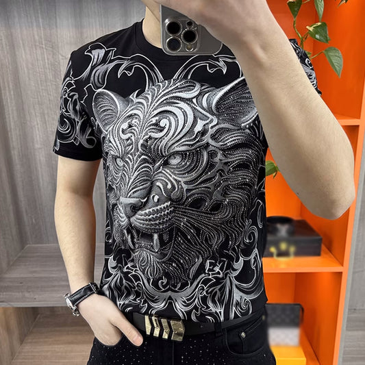 N0311 Men's diamond print handsome T-shirt