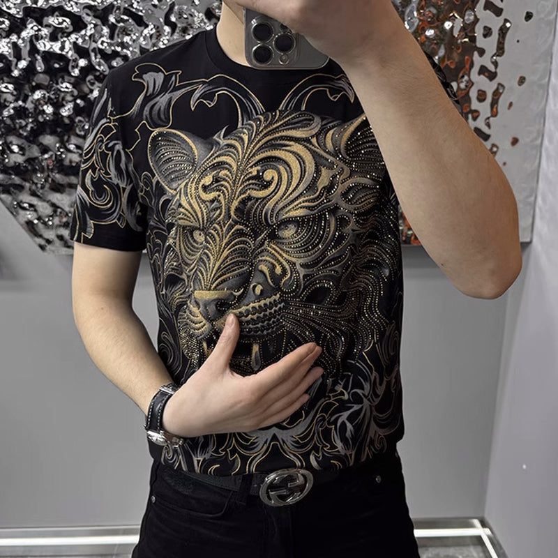 N0311 Men's diamond print handsome T-shirt