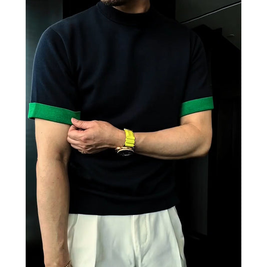 N0317 Men's summer high-value contrast color stitching short-sleeved