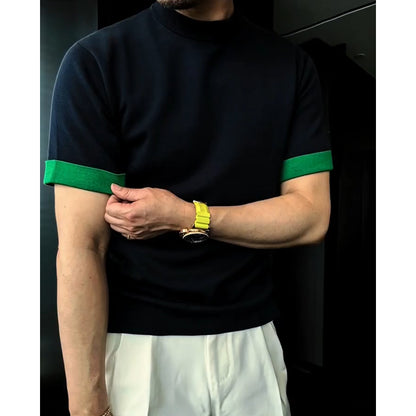 N0317 Men's summer high-value contrast color stitching short-sleeved