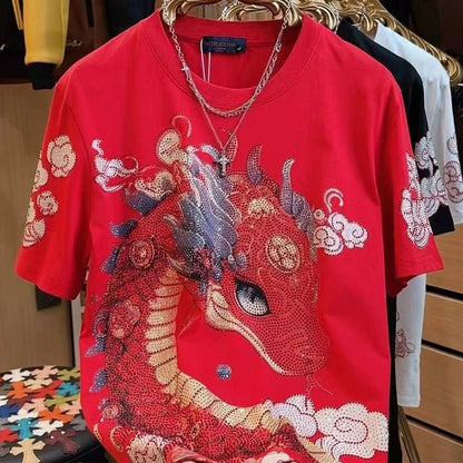 N0327 Men's round neck embroidered couple T-shirt