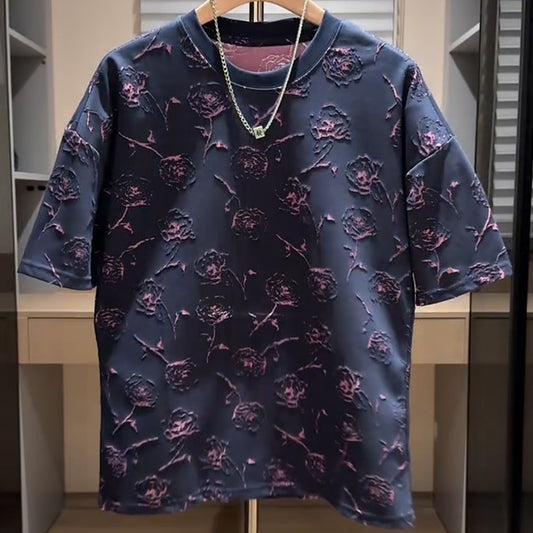 N0422 Men's 3D flower short sleeves