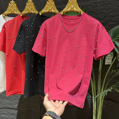 N0515 Men's stylish round neck rhinestone short sleeves