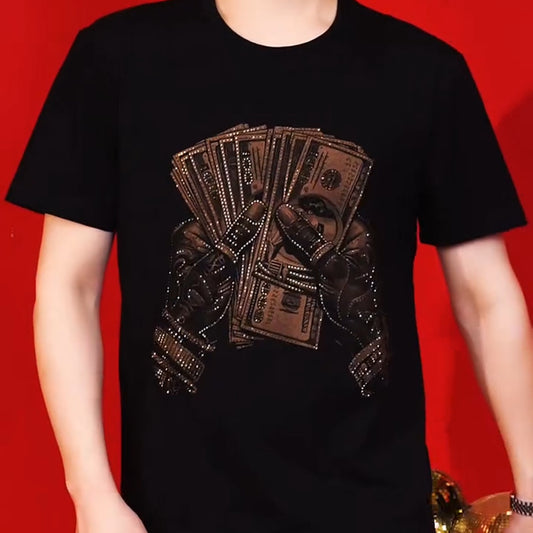 N0515 Men's trendy rhinestone short sleeves