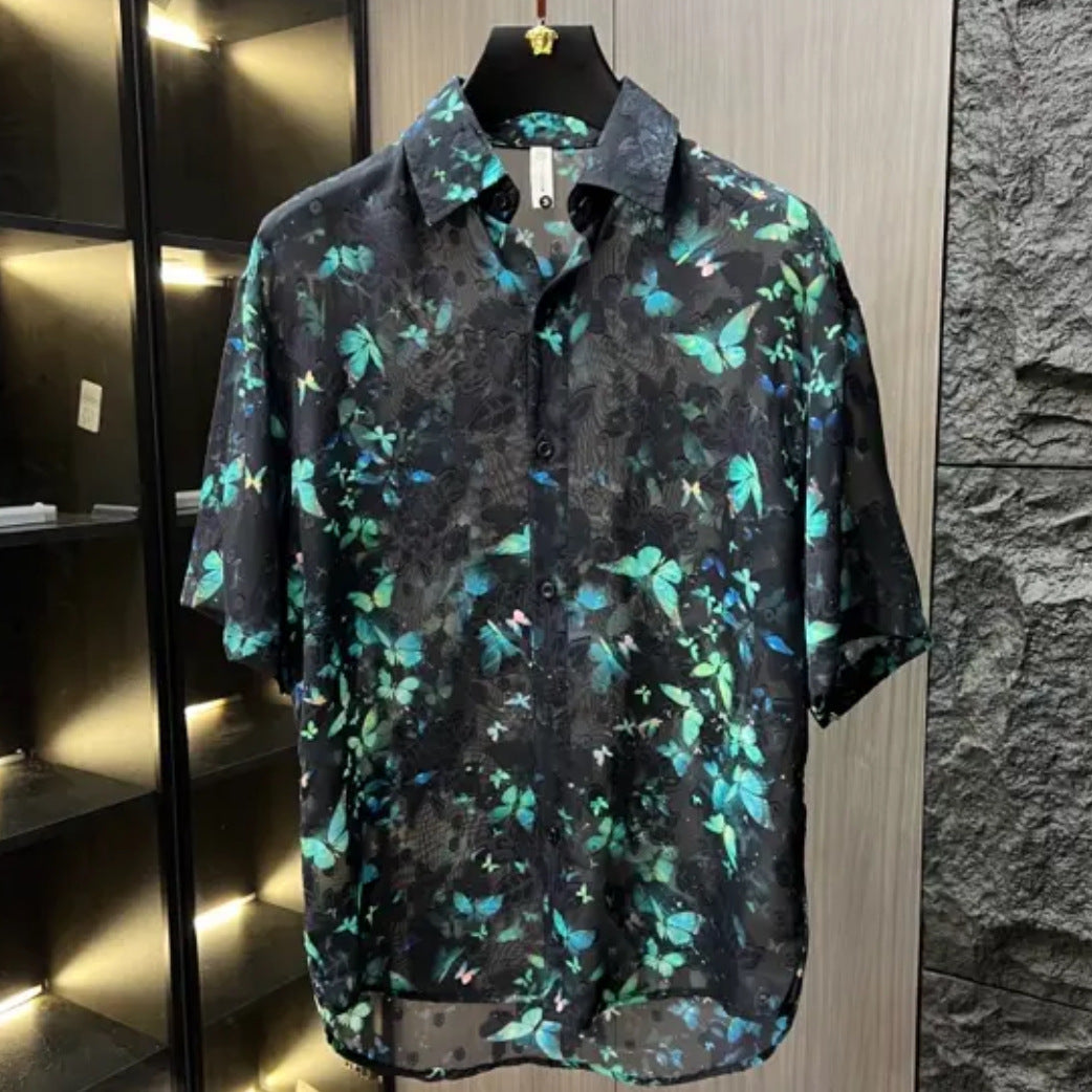 N0515 Men's trendy breathable jacquard short sleeves