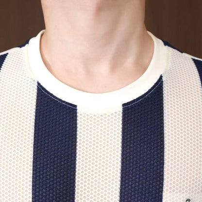 N0521 Men's stylish contrast color vertical striped short sleeves