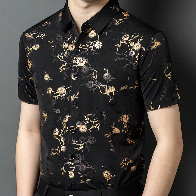 N0523 Men's Ice Silk Printed Short Sleeve